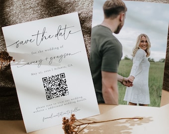 Save The Date Template, Minimalist Save the Date Template, Modern Minimal Save the Date Template, Save The Date Card, QR Code | Olivia