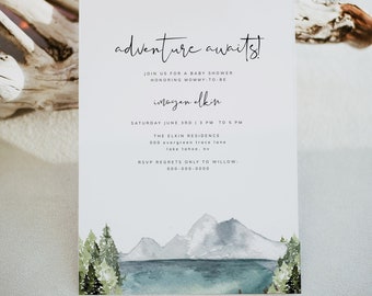 Mountain Baby Shower Invitation, Adventure Awaits, Baby Shower Invite, Rustic Mountain Baby Shower Invitation, Mountain Invitation | Imogen