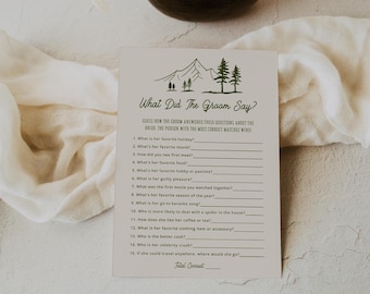 PRINTED & SHIPPED What Did The Groom Say, Bridal Shower Game Template, Fun Bridal Shower Games, Bridal Shower Trivia, Groom Say Game | Tess