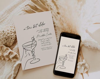 A Tini Bit Older, Martini Birthday Party Invite, A Tini Bit Older Birthday Party Invitation, Hand Drawn Martini Birthday Invitation, Canva