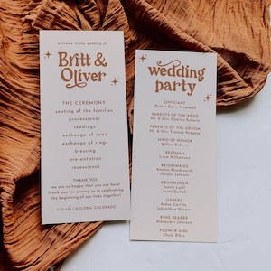 Retro Wedding Program Template, Wedding Program Retro, Wedding Program Template Editable, DIY Printable Bohemian Wedding Program | Birdie