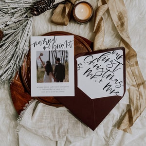 Married and Bright Christmas Card, Newlywed Christmas Card, Photo Christmas Card Template, Just Married Holiday Card, Newlywed | Harper