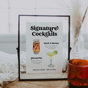 Signature Drinks Sign Template, Modern Editable Drink Menu Template, Printable Signature Cocktails Sign, Signature Drink Sign | Charli