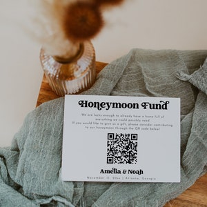 Retro Honeymoon Fund Enclosure Card, Honeymoon Wish Enclosure Card Template, Editable Printable QR Code Honeymoon Fund Template DIY CHARLI