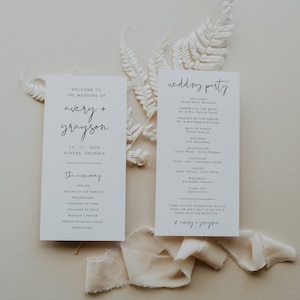 Modern Wedding Program Template, Minimalist Order of Service, Boho Wedding Program, Editable Template, Minimalist Wedding Program | Emma
