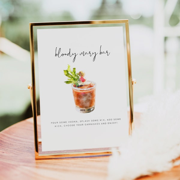 Bloody Mary Bar Sign Template, Editable Bloody Mary Bar Sign, Bridal Brunch Decorations, Watercolor Cocktail Sign, Bloody Mary Sign | Emma