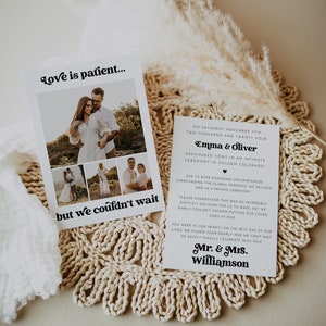Photo Elopement Announcement, Love Is Patient Wedding Announcement, Printable Photo Wedding Announcement, Picture Elopement Card