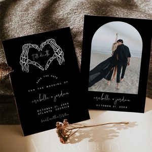 Gothic Wedding Save the Date Template, Skeleton Wedding Announcement, Dark Moody Wedding, Edgy Wedding Save The Date, Gothic Card | Cordelia