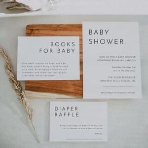 Modern Diaper Raffle Invite + Card, Editable Printable Books For Baby Card, Diaper Raffle Game Ticket, Books For Baby Enclosure DIY | Harlow