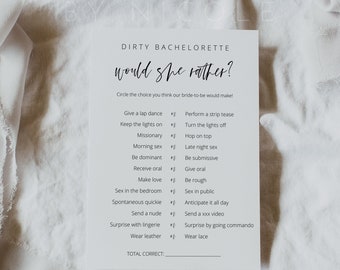 Dirty Bachelorette Would She Rather, Bachelorette Party Game, Editable Printable Bachelorette Would She Rather Game Template, Games | Harper