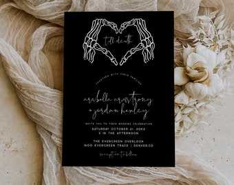 Gothic Wedding Invitation Template, Printable Halloween Wedding Invitation Template, Gothic Wedding Invite, Skeleton Wedding | Cordelia