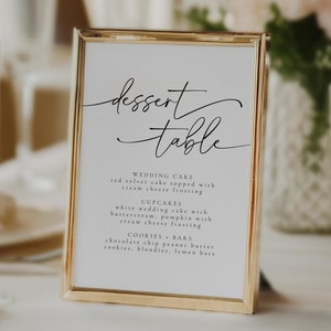 Printable Dessert Table Sign, Minimalist Wedding Dessert Table Sign, Modern Minimalist Wedding Dessert Bar Sign Template, Canva Sign | Oliva