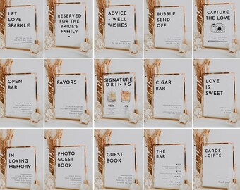 Modern Wedding Sign Bundle, Editable Printable Wedding Template Bundle, Minimalist Sign Template Bundle, 15 Wedding Signs Bundle | Amelie