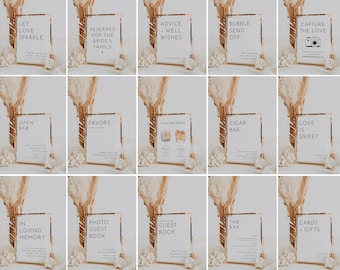 Modern Wedding Sign Bundle, Editable Printable 15 Wedding Sign Template Bundle, Minimalist Wedding Sign Bundle, Wedding Sign Bundle | Harlow