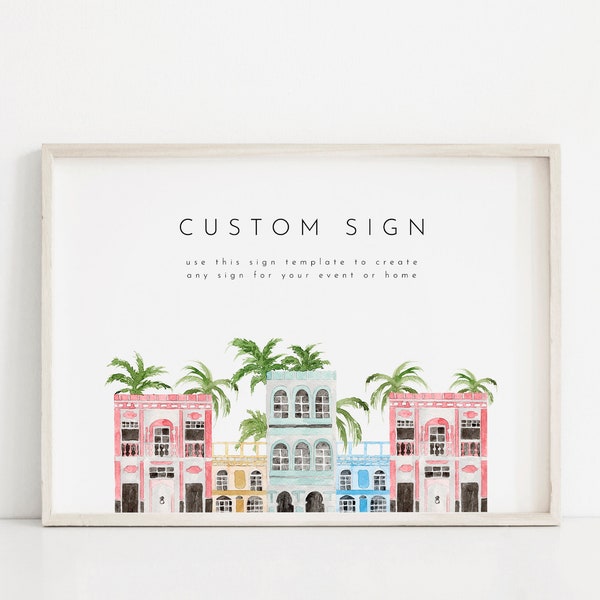 Rainbow Row Editable Sign, Charleston Scenery Print, Fully Editable Custom Sign, Beach House Sign, Colorful Beach House Printable | Isla