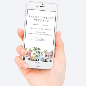 Electronic Bachelorette Weekend Invitation & Itinerary, Bachelorette Invitation, Text Bachelorette Weekend Invitation, Charleston | Isla