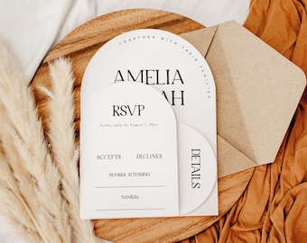 Arch Wedding Invitation Suite, Boho Wedding Invitation Suite, Arch Wedding Stationary Bohemian, Boho Wedding Invite With Photo, DIY | Aspen