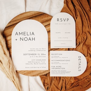 Arch Wedding Stationary Template, Bohemian Wedding Invitation Suite, Boho Invitation Bundle, Modern Minimalist Wedding Invitations | Harlow
