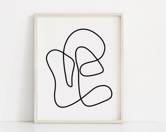 Black and White Gallery Wall, Abstract Scribble, Abstract One Line Drawing, Printable Line Art, Minimalist Print, Single Line Art Prints
