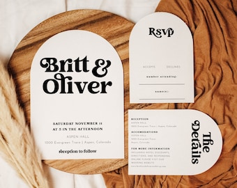 Retro Wedding Invitation Suite, Boho Wedding Invitation Template, Modern Retro Editable Wedding Invite, Unique Wedding Invitations CHARLI