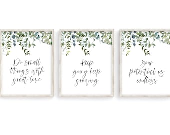 Printable Greenery Quote Bundle, Set Of Three Prints, Greenery Wall Art Prints, Motivational Quotes, Greenery Signs, Typography Poster, Sign