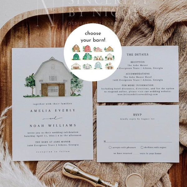 Barn Wedding Invitation, Wedding Invitations Rustic Barn Editable Printable, Barn Wedding Suite, Rustic Wedding Invitations Farmhouse DIY