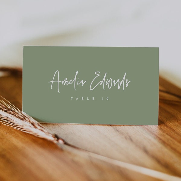 Sage Modern Place Card Template, Place Card Template, Editable Place Cards, Modern Wedding Place Cards, Sage Wedding Place Card Printable
