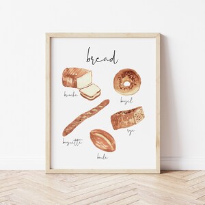 Utskrivbar köksväggkonst, brödillustrationstryck, köksväggkonst, väggtryck, matälskarepresent, direktnedladdning av kök, digital konst med bröd bild 3