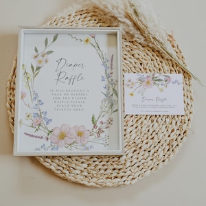 Wildflower Baby Shower Diaper Raffle Sign and Cards, Baby Shower Diaper Raffle, Wildflower Baby Shower, Floral Baby Shower Games | Elowen