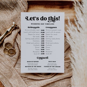 Wedding Day Details Template, Minimalist Wedding Order of Events, Wedding Day Schedule, Wedding Events Timeline Printable | Charli