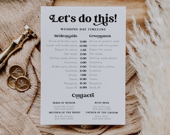 Wedding Day Details Template, Minimalist Wedding Order of Events, Wedding Day Schedule, Wedding Events Timeline Printable | Charli