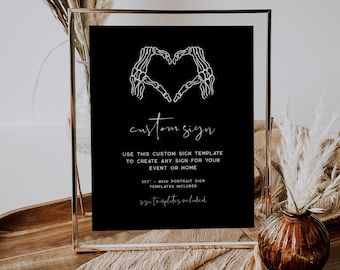 Gothic Wedding Sign Template, Halloween Custom Sign, Halloween Wedding Sign Printable, Skeleton Halloween Decor Editable DIY | Cordelia
