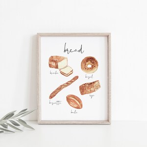 Utskrivbar köksväggkonst, brödillustrationstryck, köksväggkonst, väggtryck, matälskarepresent, direktnedladdning av kök, digital konst med bröd bild 2