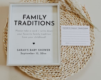 Editable Printable Family Traditions Card, Family Traditions Bay Shower Template, Retro Family Traditions Card Baby Shower, DIY | Amelie