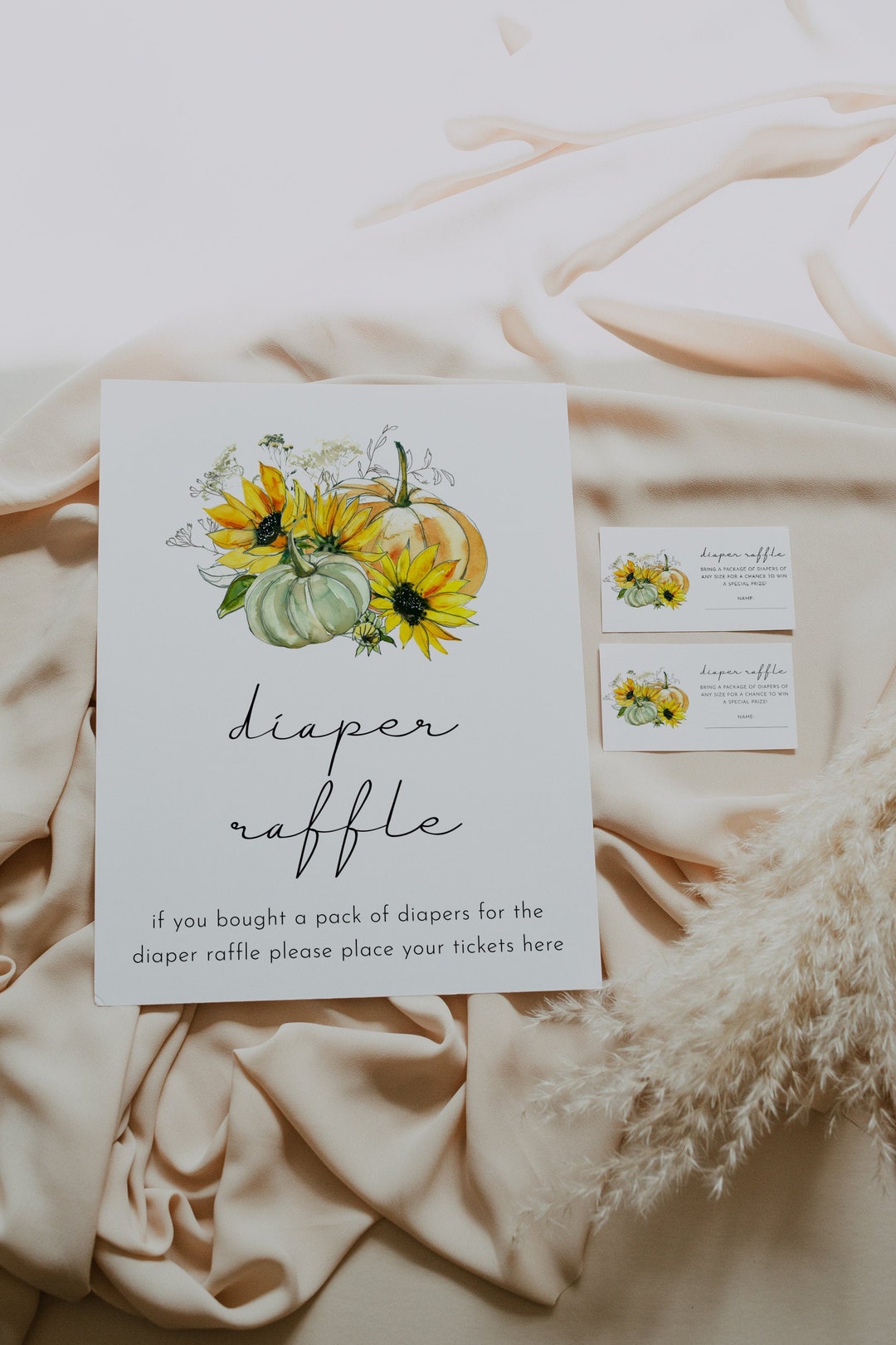Fall Raffle Signage Pumpkin Diaper Raffle Sign With Matching Tickets, Fall Baby Shower ...