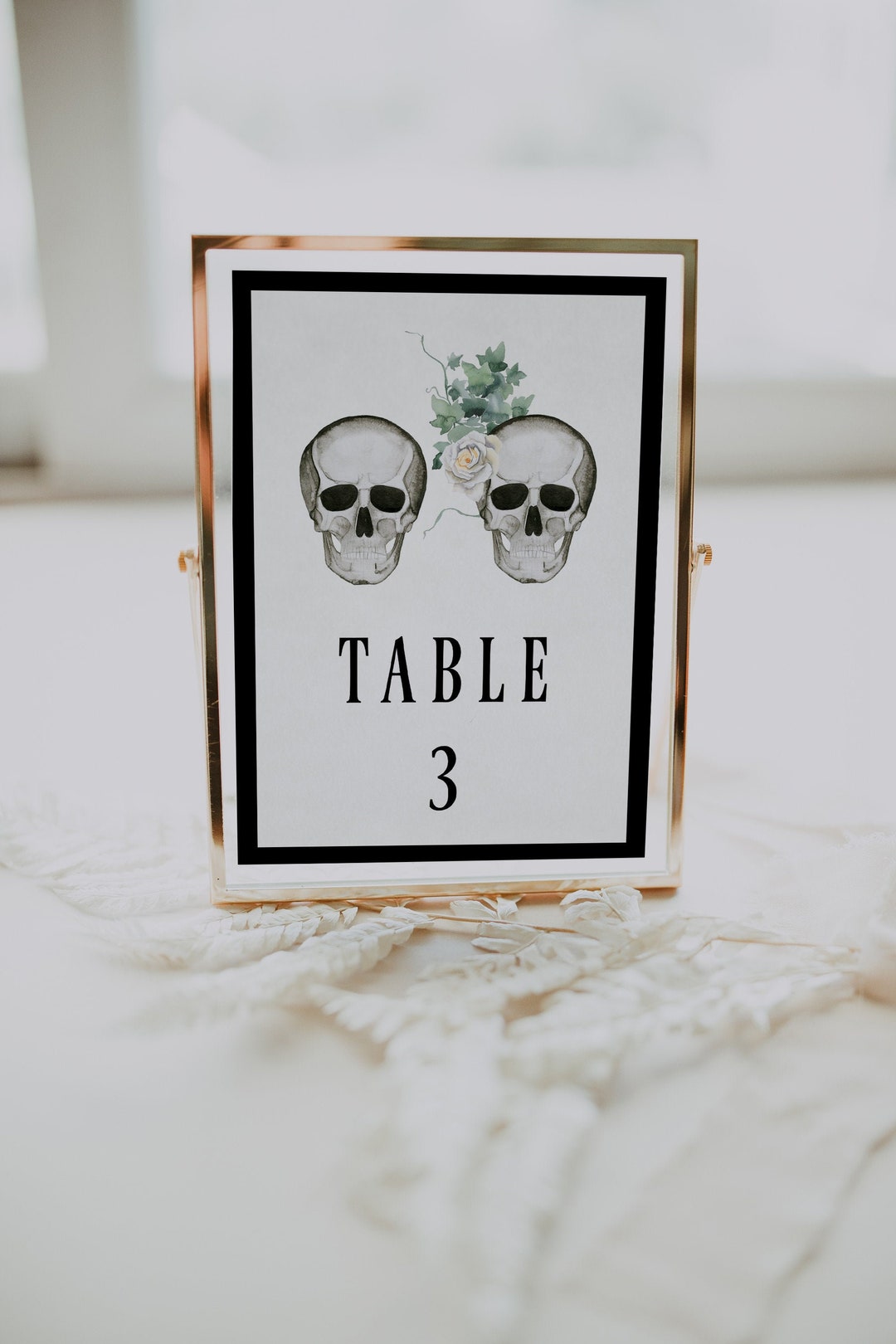 Halloween Wedding Table Number Template, Editable Printable Skull