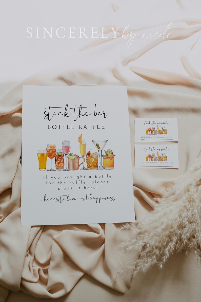 Stock the Bar Bottle Raffle Game, Canva Couples Shower Game Signage ...