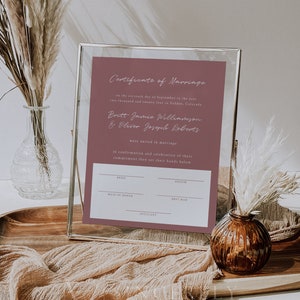 Modern Minimal Certificate Of Marriage Template, Wedding Keepsake Certificate Of Marriage, Marriage Certificate Editable Printable | Serena