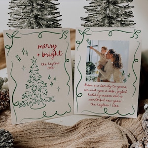Hand Drawn Holiday Card Template, Photo Holiday Card Template, Holiday Card, Hand Drawn Christmas Card Editable, Photo Christmas Card CARLY