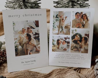 Photo Christmas Card Template, Printable Modern Minimalist Christmas Card, Modern Family Photo Christmas Card, Merry Christmas Card | Lennox