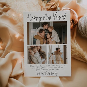 Printable Simple New Years Card, Photo Holiday Card Template, Modern Family Photo New Years Card, Minimalist Christmas Cards | Sofia