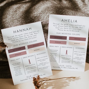 Bridesmaid Info Card Template, Bridesmaid Information Card, Bridal Party, Modern Bridal Party Info Card, Bridesmaid Infographic DIY | Harlow