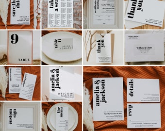 Minimalist Wedding Template Bundle, Wedding Bundle Kit, Wedding Stationery Bundle, Modern Wedding Reception Bundle, Day Of Wedding | Willow
