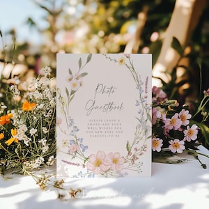 PRINTED & SHIPPED Wildflower Photo Guestbook Sign, Baby Shower Photo Guestbook Sign, Baby Shower Photo Book, Wildflower Baby Shower | Elowen