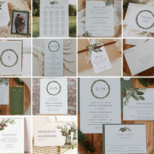 Winter Wedding Template Bundle, Reception Bundle Template, Christmas Wedding Reception Kit, Menu Place Cards Welcome Sign Seating | Jovie