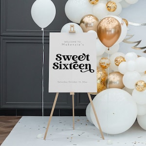 Birthday Welcome Sign Template, Retro Sweet Sixteen Welcome Sign Template, Minimalist Party Welcome Sign Editable Printable | Charli