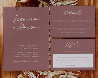 Dusty Rose Wedding Invitation Suite, Editable Printable Bohemian Wedding Invitation Download, Dusty Rose Invitation Suite Template | Serena
