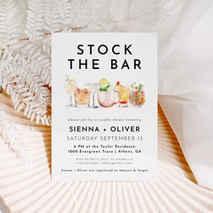 Modern Stock The Bar Couples Shower Template, Couples Shower Invitation Editable Printable, Instant Download Stock The Bar Invite | Amelie