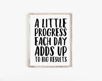 A Little Progress Each Day Adds Up To Big Results, Motivational Poster, Fitness Motivation, Inspirational Wall Art, Instant Download, Prints
