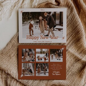Happy New Year Card 2023, Editable Printable Happy NeW year Card Template, Retro New Years Card Temple, Groovy New Years Card 2023 | Birdie